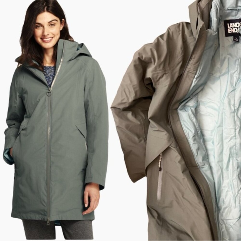Lands End Squall Waterproof Insulated 3 in 1 Winter Coat, Dusty Juniper